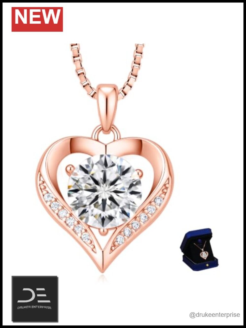Moissanite Heart Pendant Necklace Rose Gold Plated S925 Sterling Silver